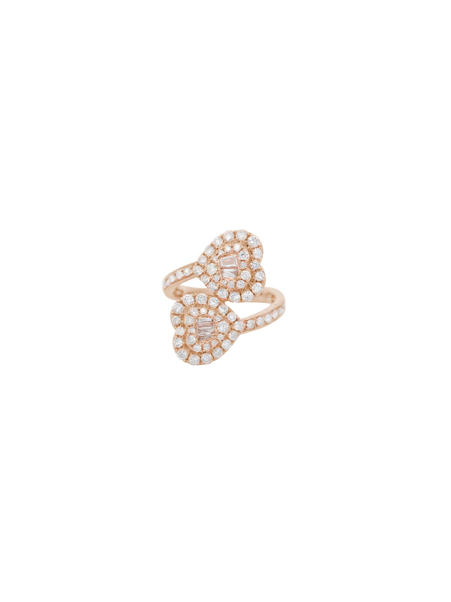 1.60ct Diamond 14K Gold Pave Heart Double Ring