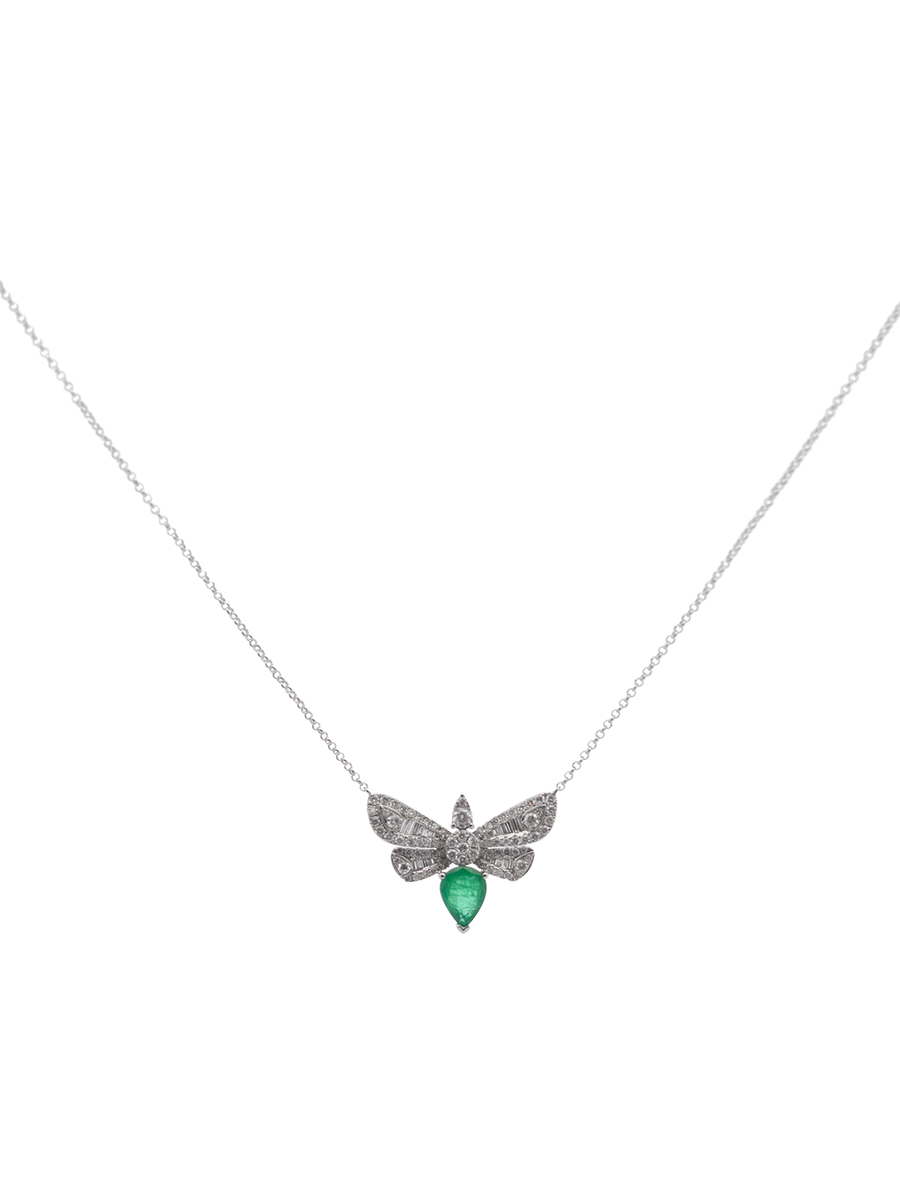 1.60cts Diamond Emerald 18K Gold Dragon Fly Necklace