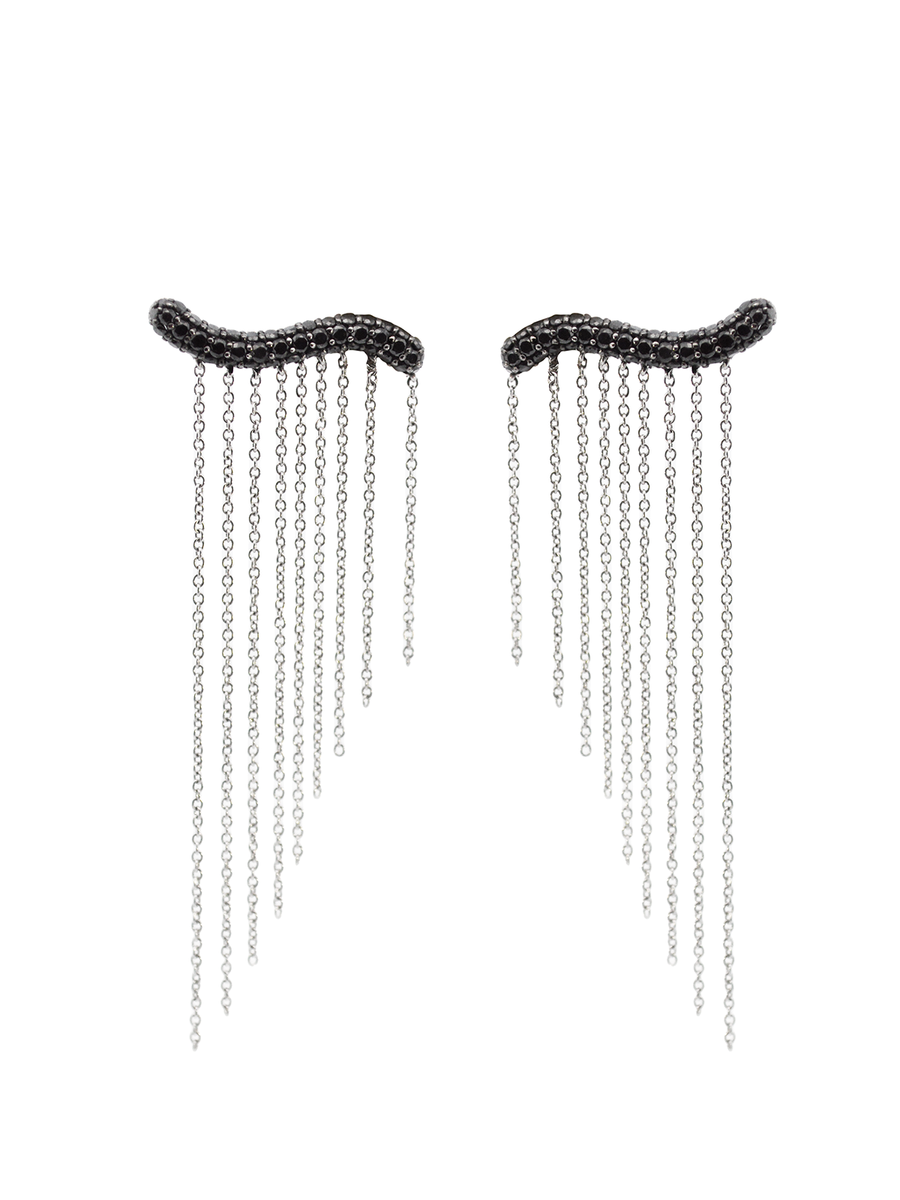 1.20ct Black Diamond 18K Gold Tassel Drop Earrings