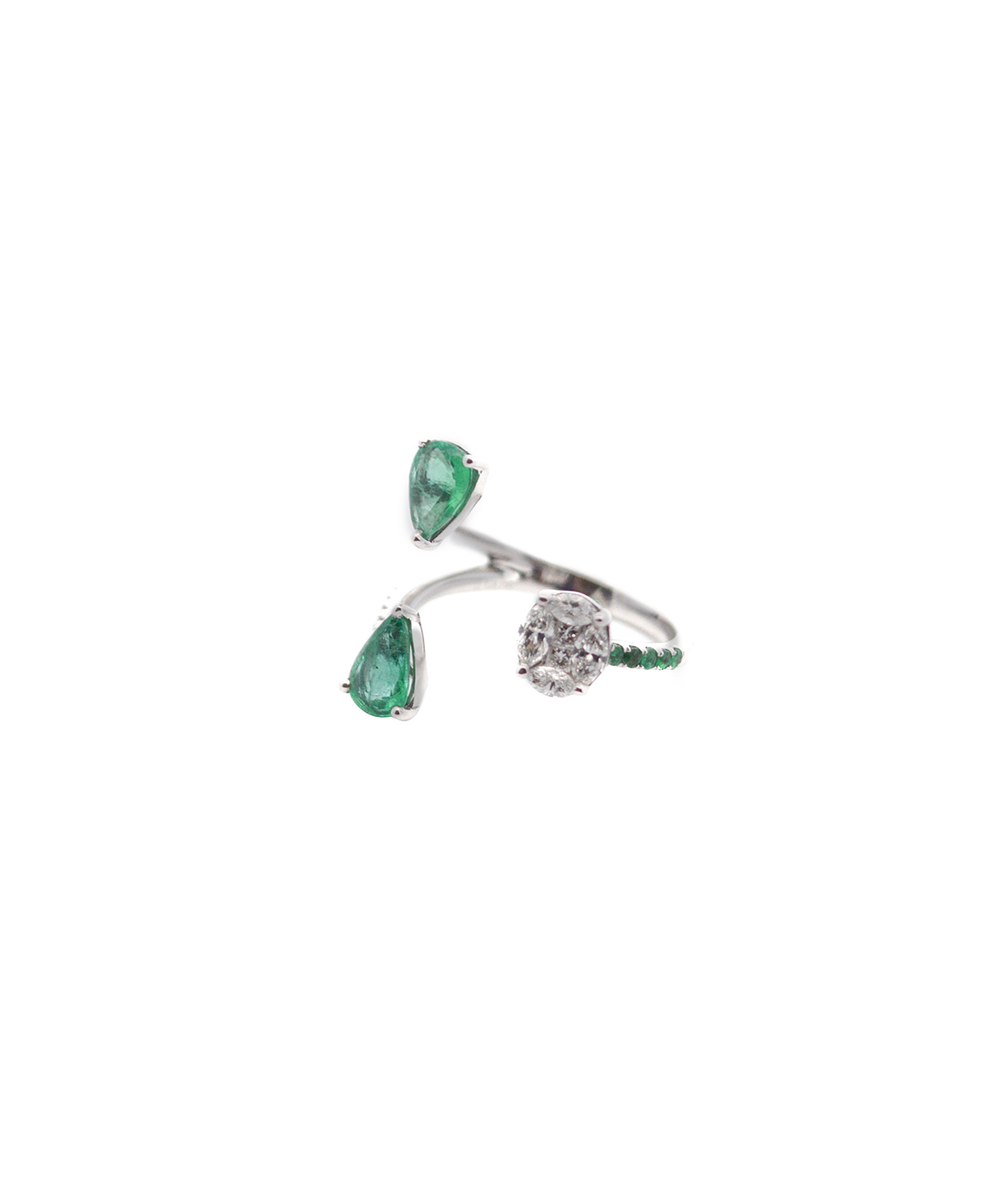 1.20ct Diamond Emerald 18K Gold Open Shank Ring