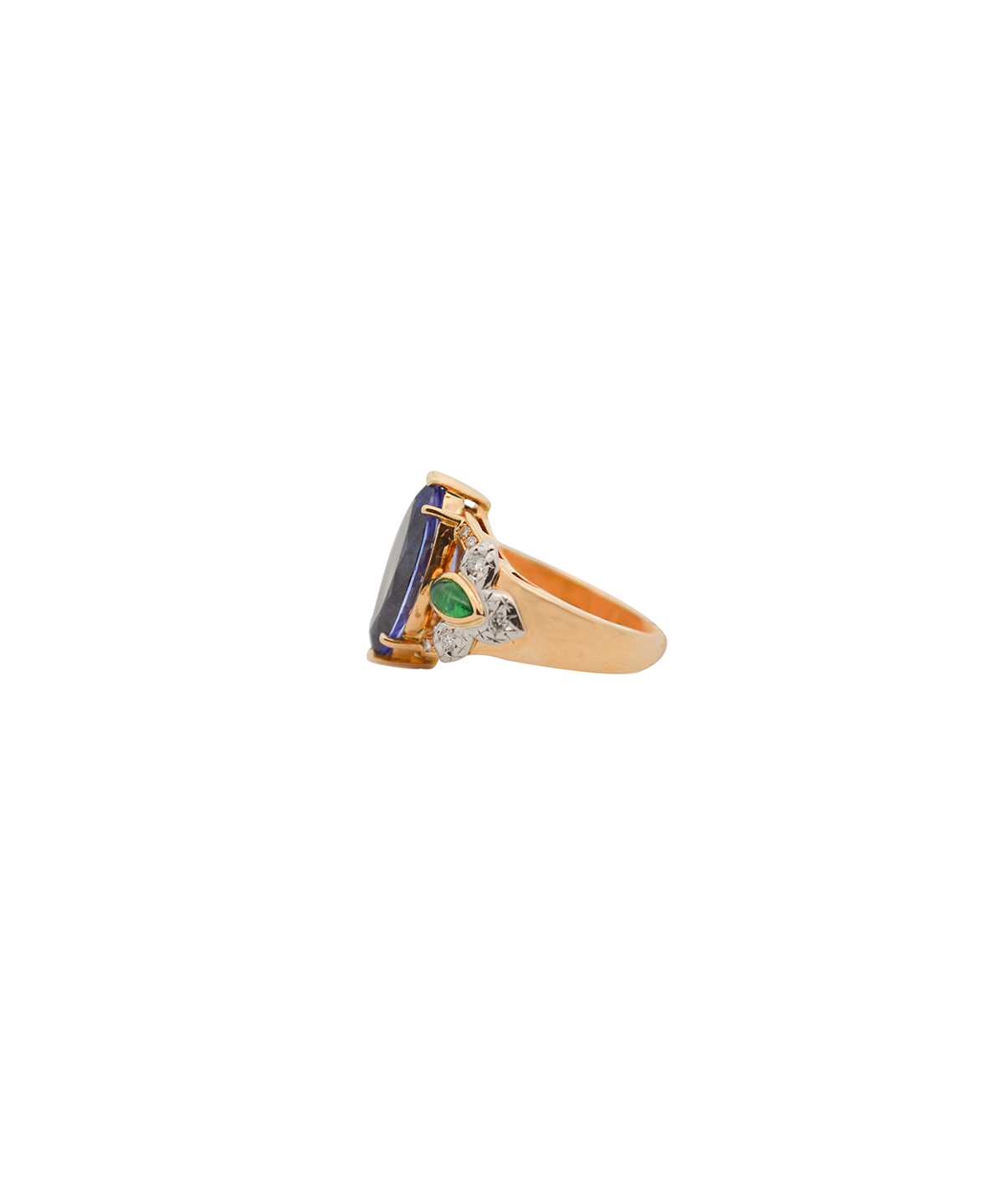 4.58ct Diamond Tanzanite Emerald 18K Gold Platinum Marquise Ring
