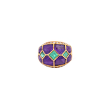 8.84ct Diamond Emerald Amethyst 18K Gold Cabochon Set Ring