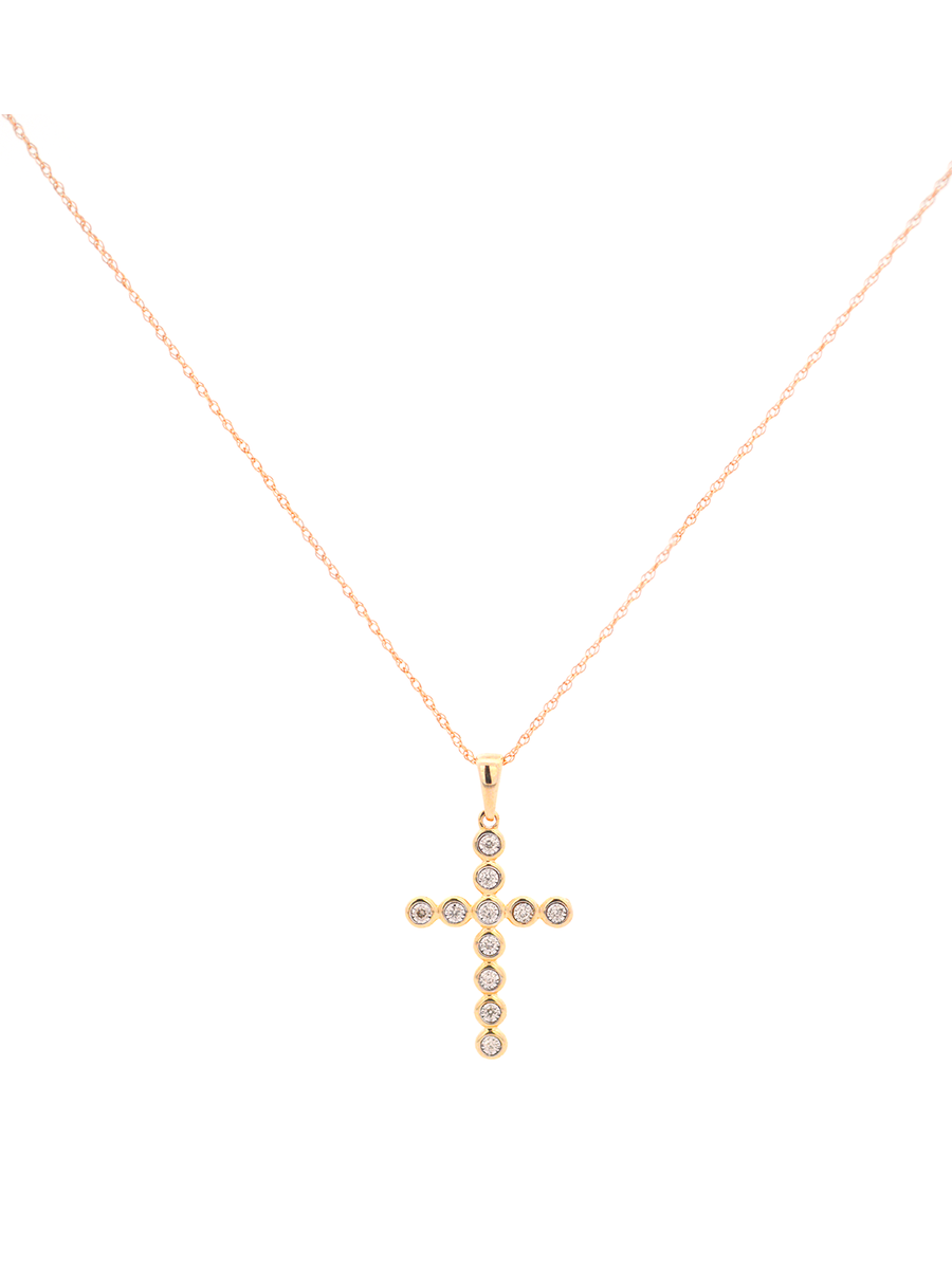 0.06ct Diamond 14K Gold Bezel Cross Necklace
