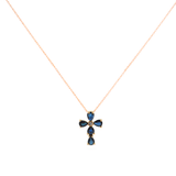 1.34ct Diamond Sapphire 14K Gold Cross Necklace