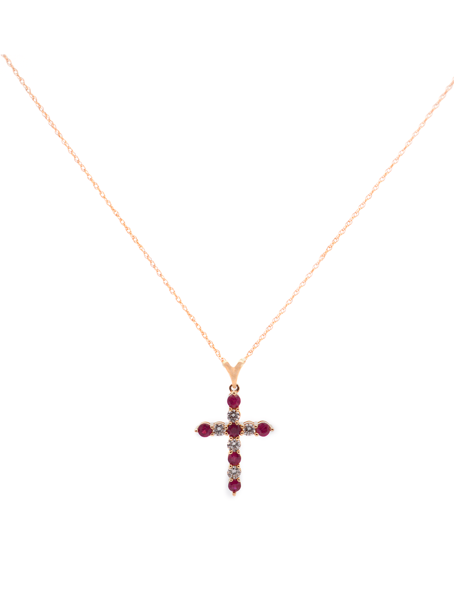 1.27ct Diamond Ruby 14K Gold Cross Necklace