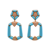 55.8ct Diamond Turquoise 14K Gold Geometric Teardrop Earrings