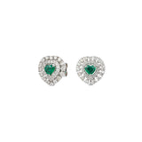 2.24ct Emerald Diamond 18K Gold Heart Cluster Stud Earrings