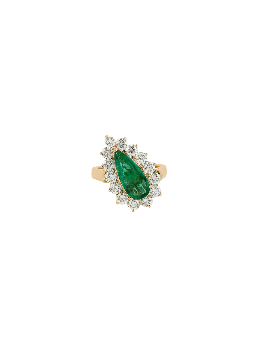 4.92ct Diamond Emerald 18K Gold Pear Cut Halo Ring