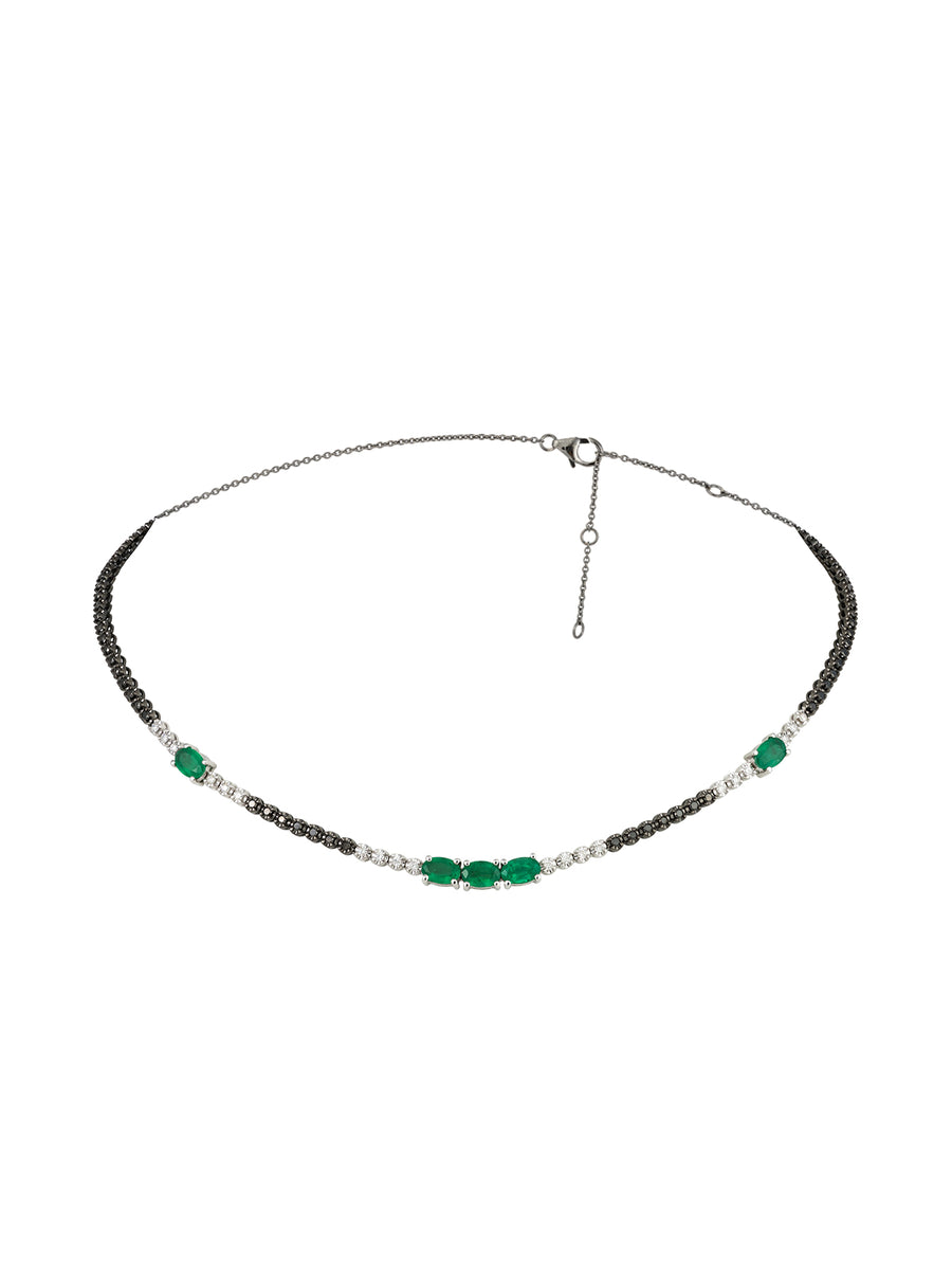 3.26cts Black Diamond Emerald 18K Gold Chocker Necklace