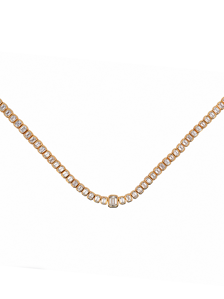 7.9cts Diamond 14K Gold Emerald Cut Half Tennis Necklace