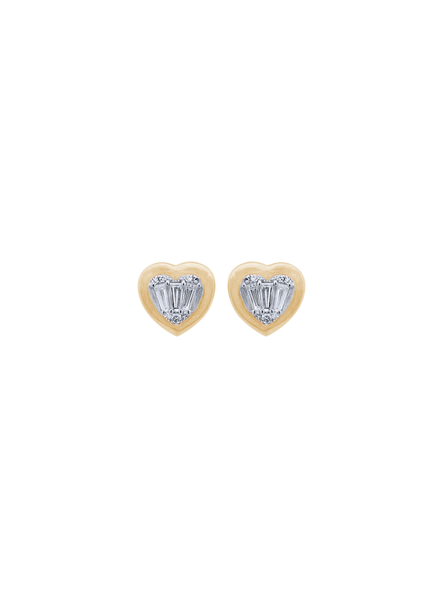 0.36ct Diamond 14K Gold Baguette Heart Stud Earrings