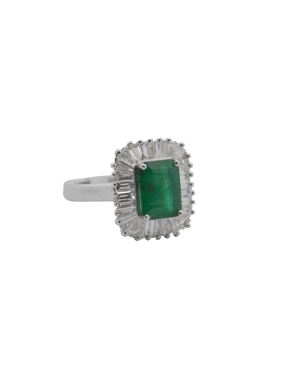 3.33ct Emerald Diamond 18K Gold Halo Ring