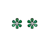 4.00ct Diamond Emerald 18K Gold Flower Stud Earrings