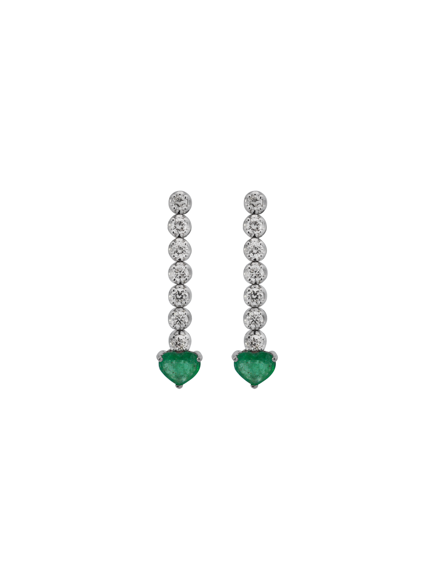 2.68cts Diamond Emerald 18K Gold Dangle Drop Earrings