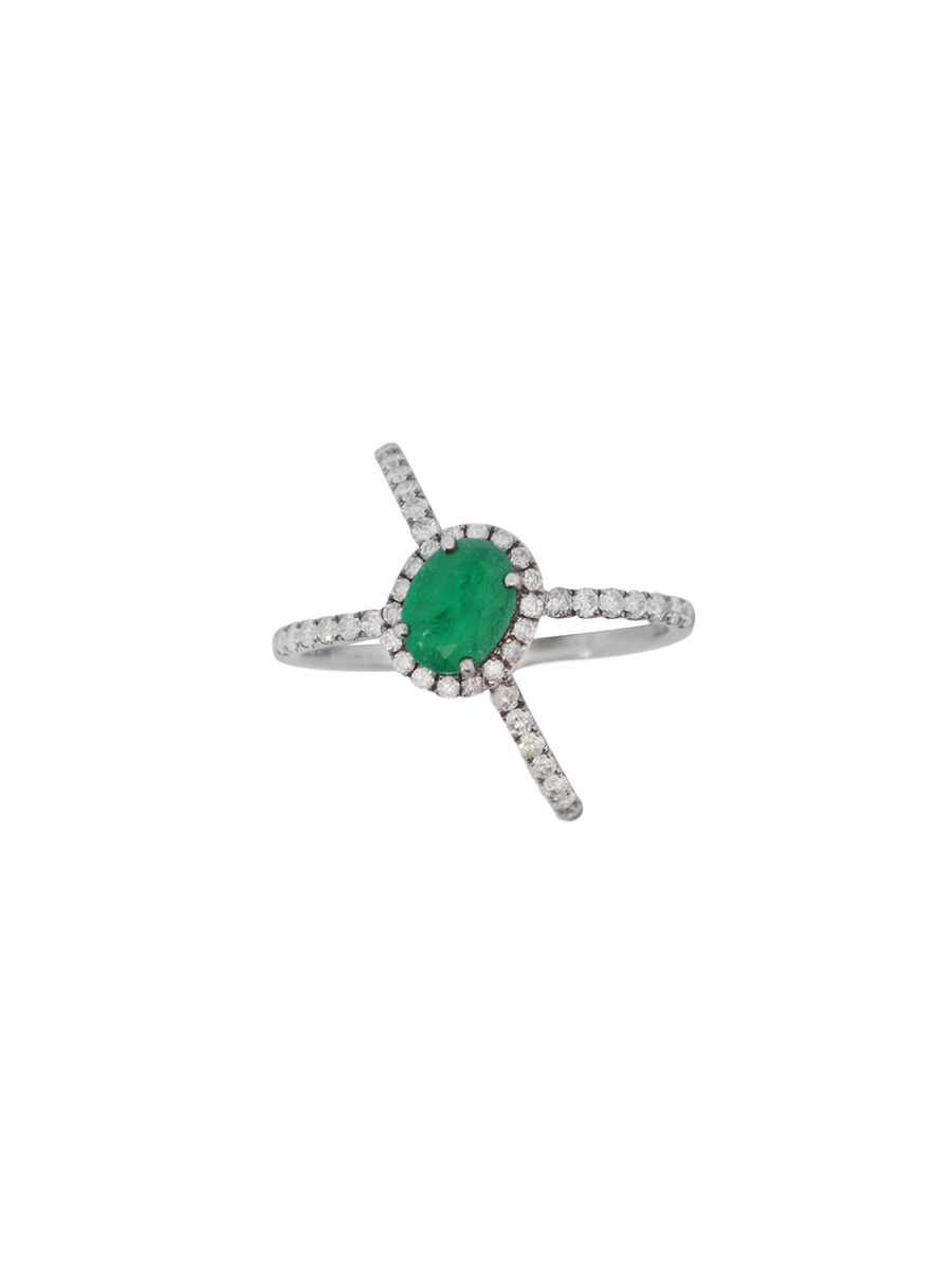 1.70cts Diamond Emerald 18K Gold Open Shank Ring