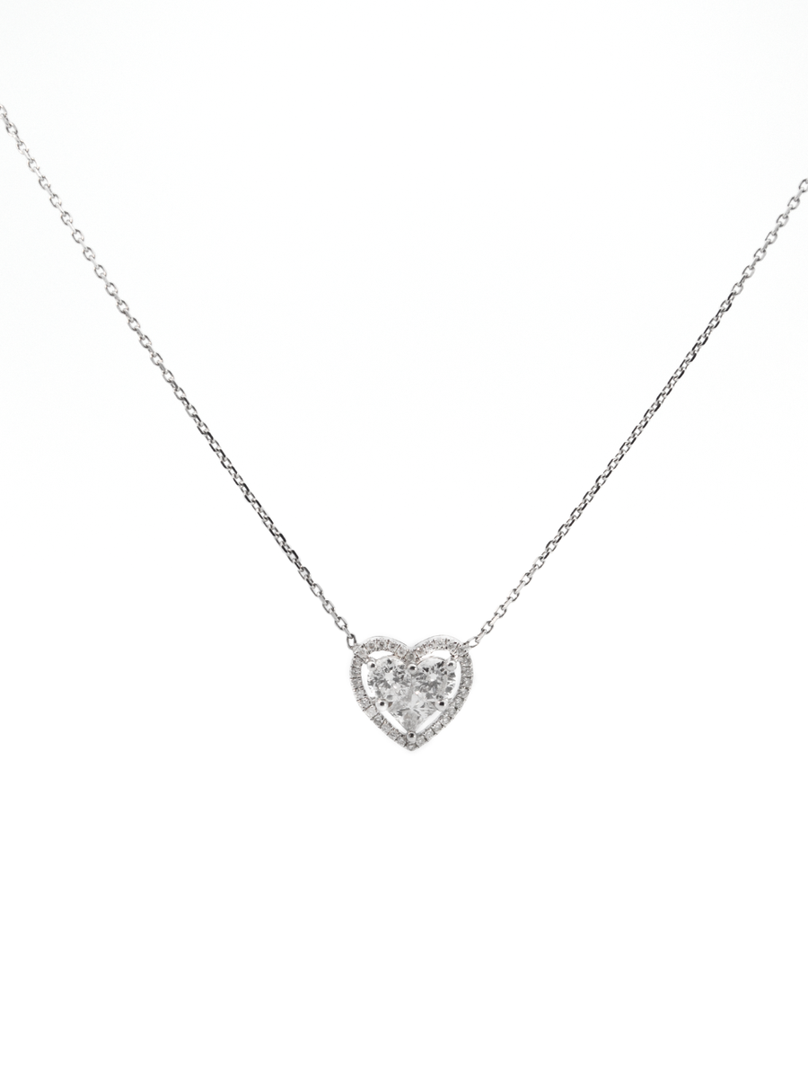 1.10ct Diamond 18K Gold Heart Pendant Chain Necklace