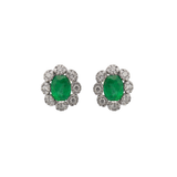 2.84ct Diamond Emerald 18K Gold Halo Stud Earrings
