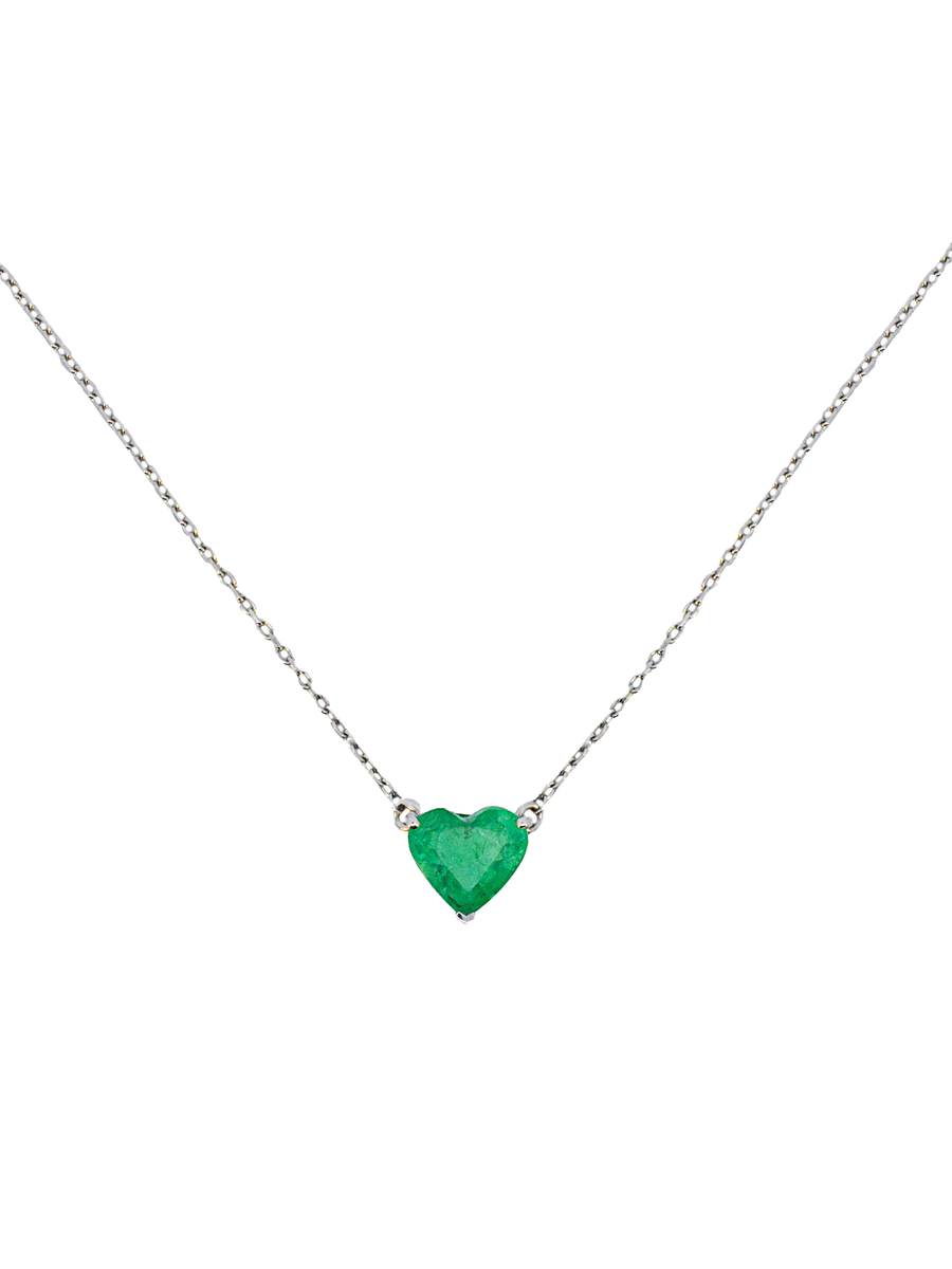 1.25cts Emerald 18K Gold Heart Solitaire Necklace