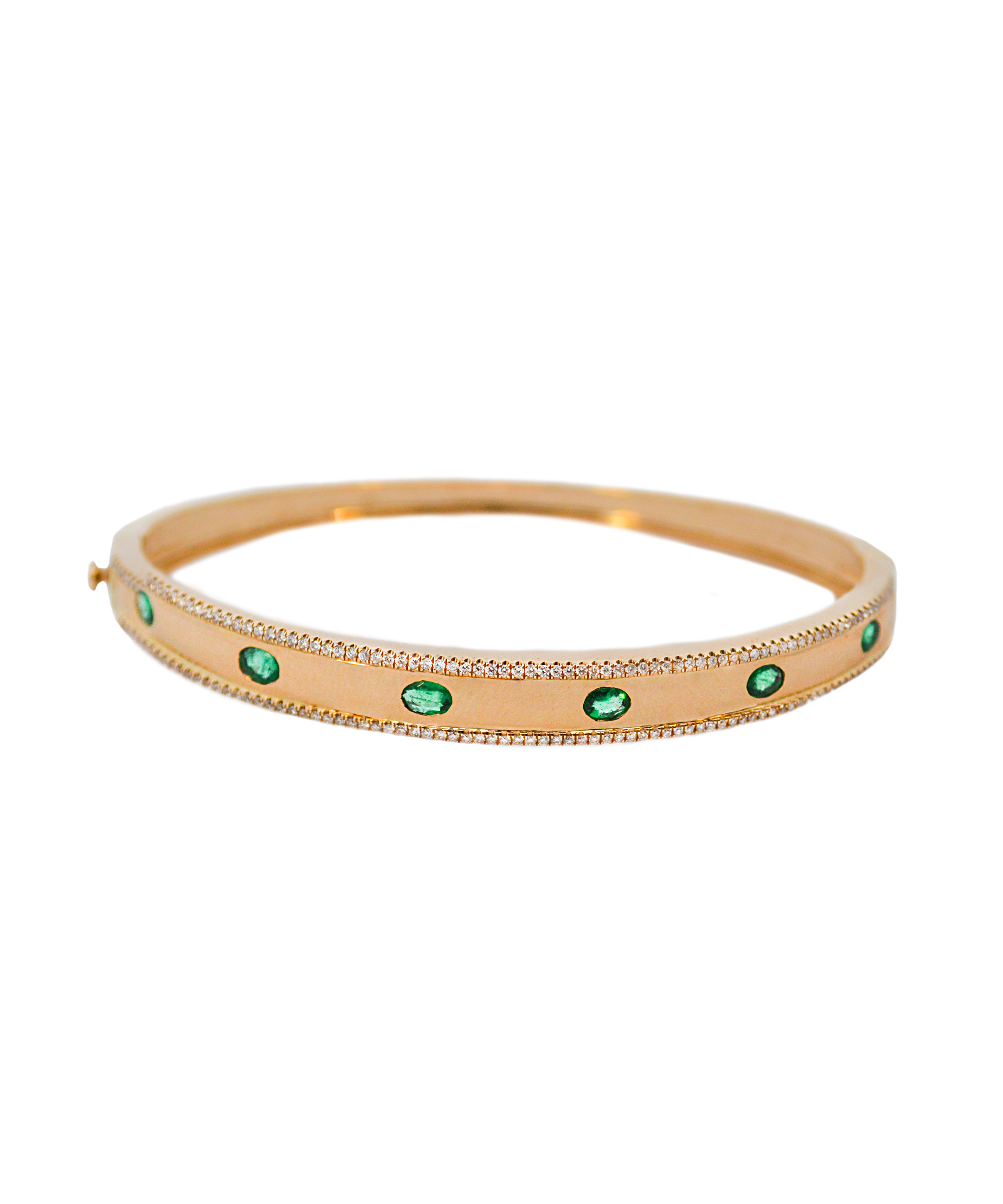 1.08ct Diamond Emerald 14K Gold Bangle Bracelet