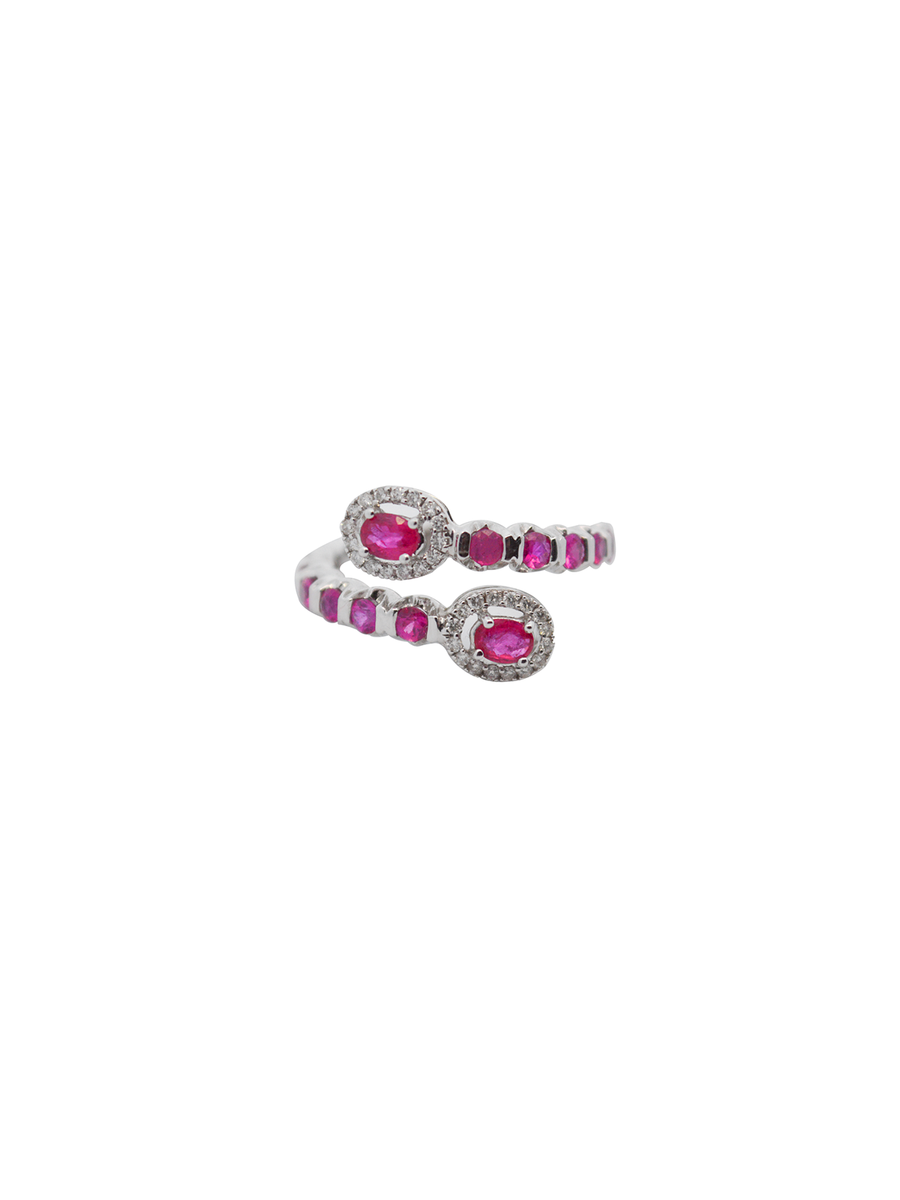 1.43cts Diamond Ruby 18K Gold Bypass Ring