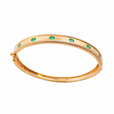 1.08ct Diamond Emerald 14K Gold Bangle Bracelet