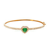2.25ct Diamond Emerald 14K Gold Heart Bangle Bracelet