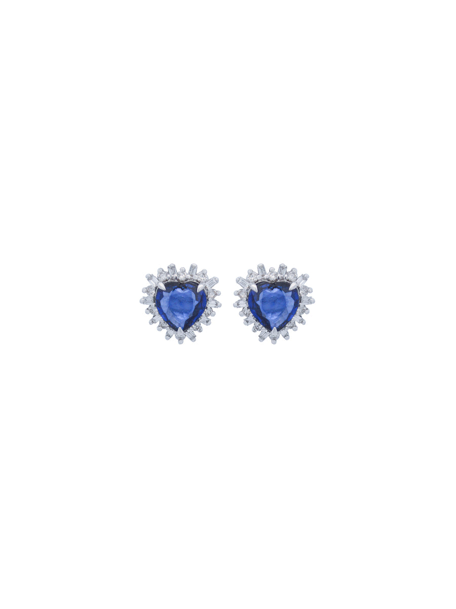 2.73cts Diamond Sapphire 18K Gold Halo Heart Stud Earrings