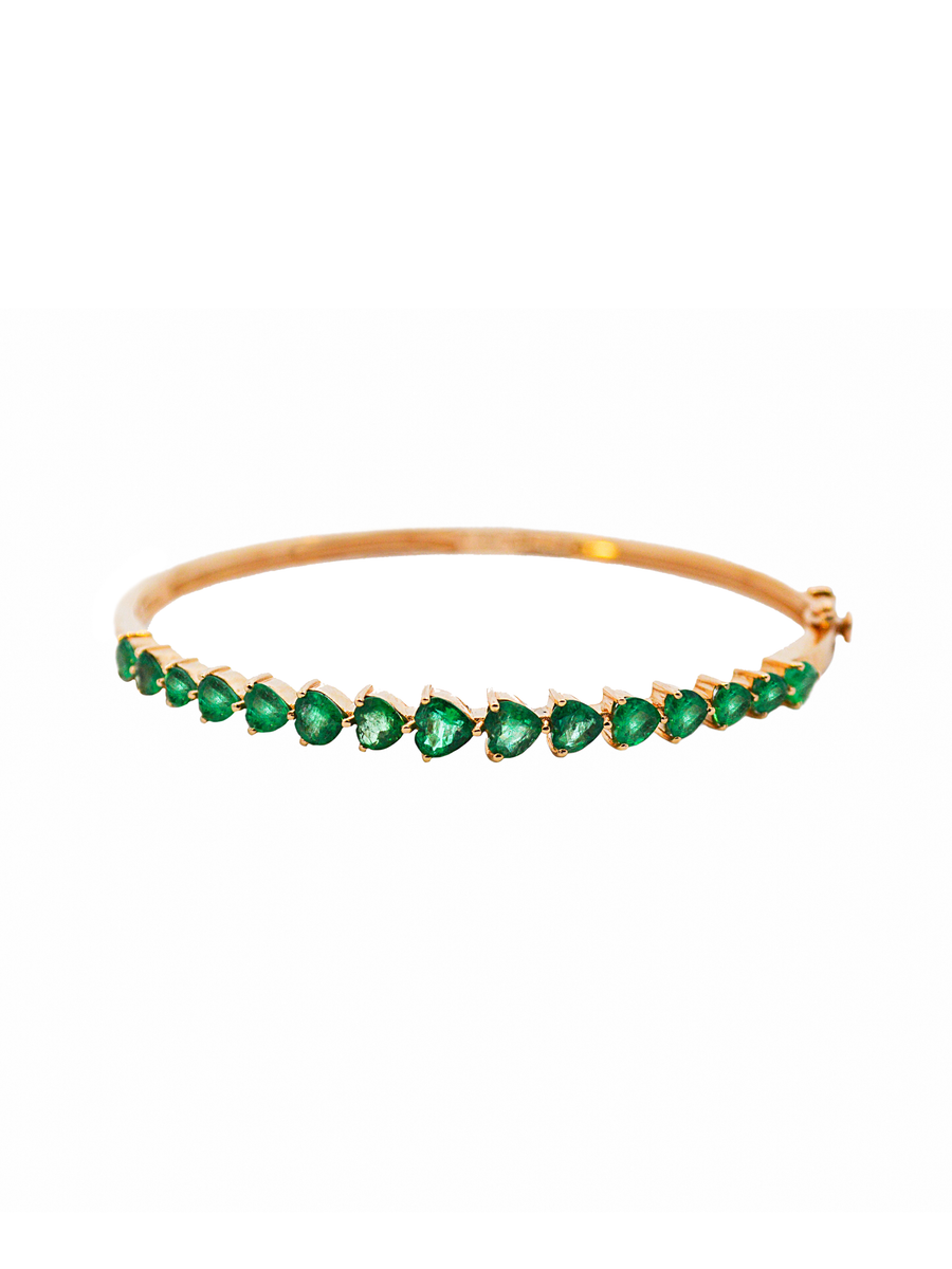3.15cts Emerald 14K Gold Heart Shape Bangle Bracelet