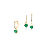 1.20ct Diamonds Emerald 18K Gold Dangle Drop Hoop Earrings