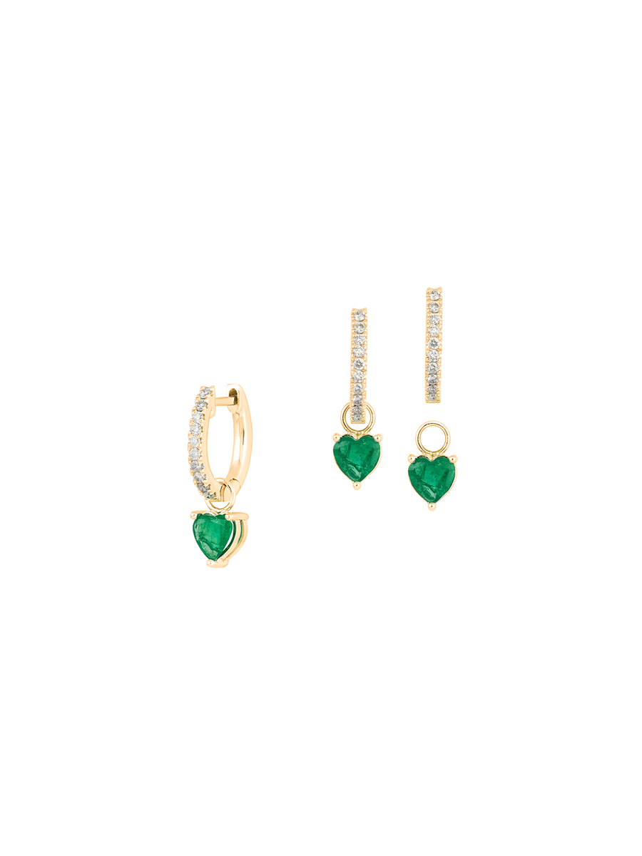 1.20cts Diamonds Emerald 18K Gold Dangle Drop Hoop Earrings