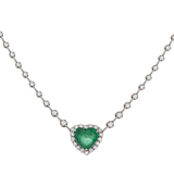 7.35ct Diamond Emerald 18K Gold Halo Heart Tennis Link Necklace