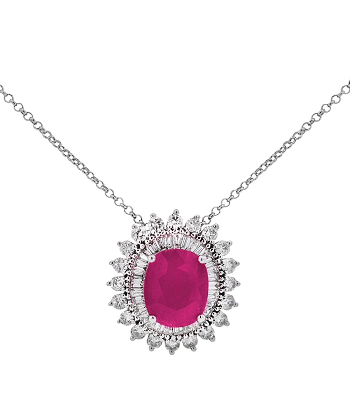 4.1ct Diamond Ruby 18K Gold Halo Necklace