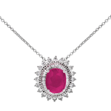 4.1ct Diamond Ruby 18K Gold Halo Necklace