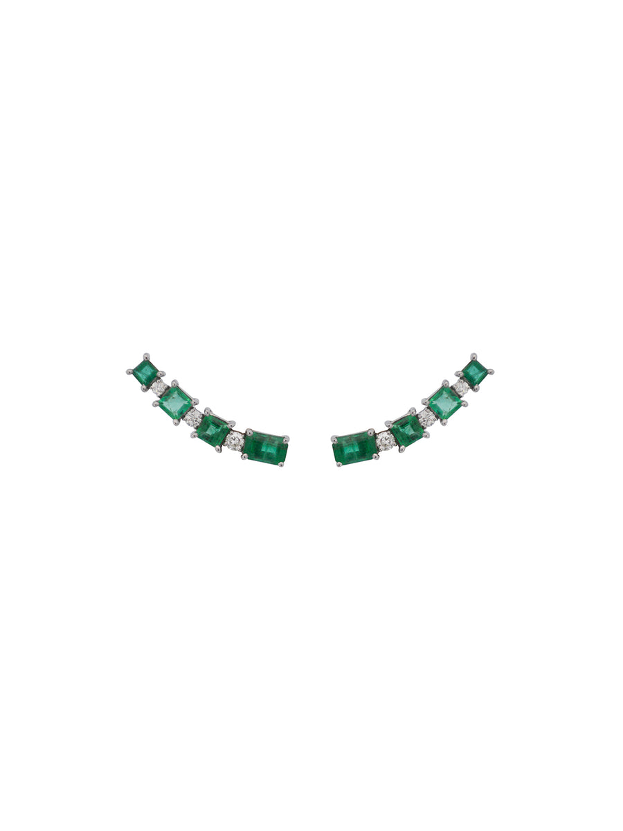 2.99cts Diamond Emerald 18K Gold Climber Earrings