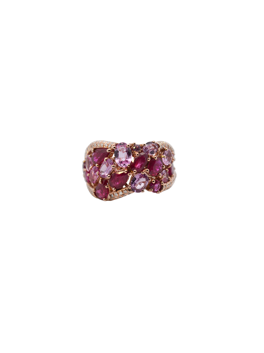 5.03ct Diamond Pink Sapphire Ruby 14K Gold Cluster Ring