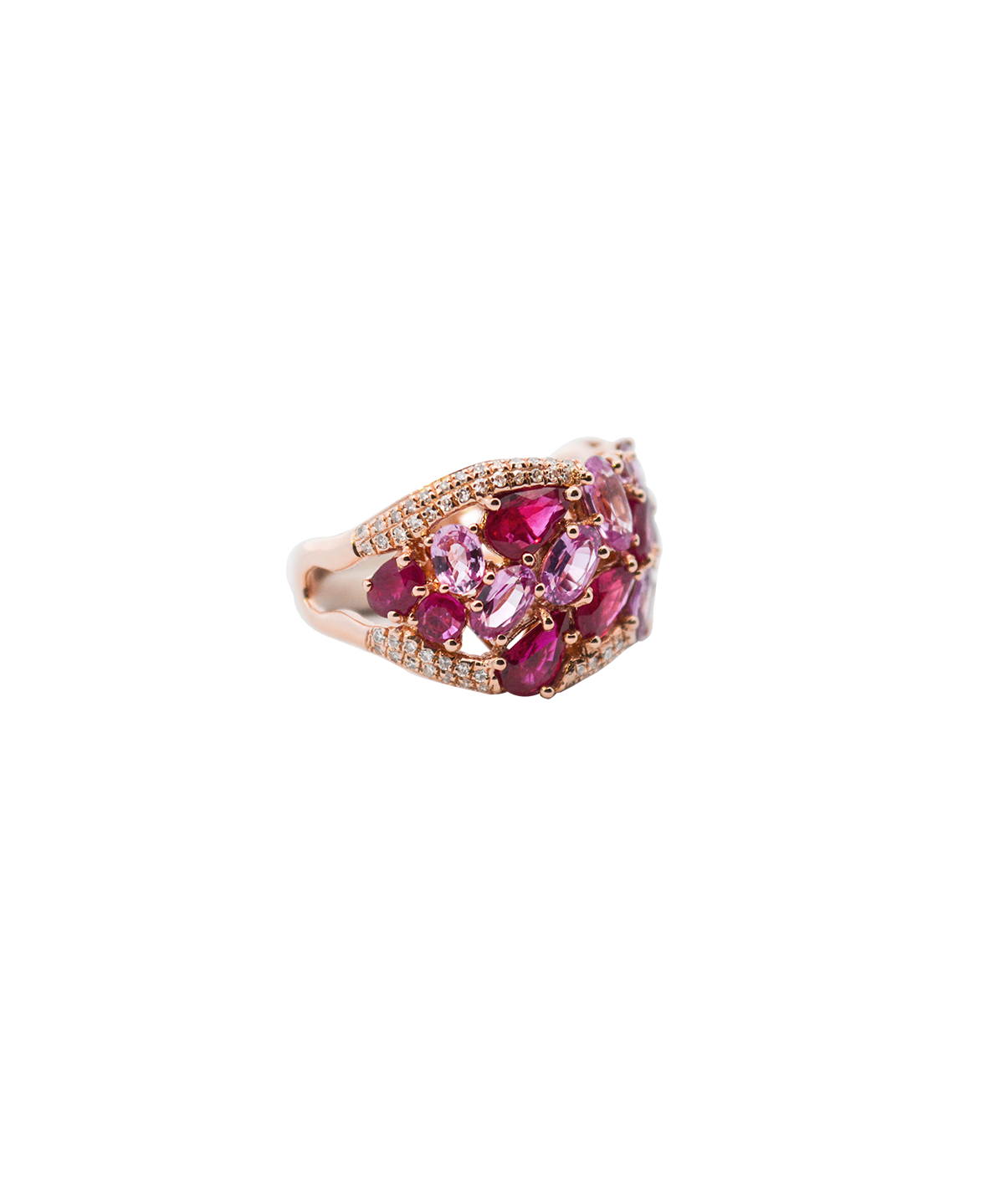 5.03ct Diamond Pink Sapphire Ruby 14K Gold Cluster Ring