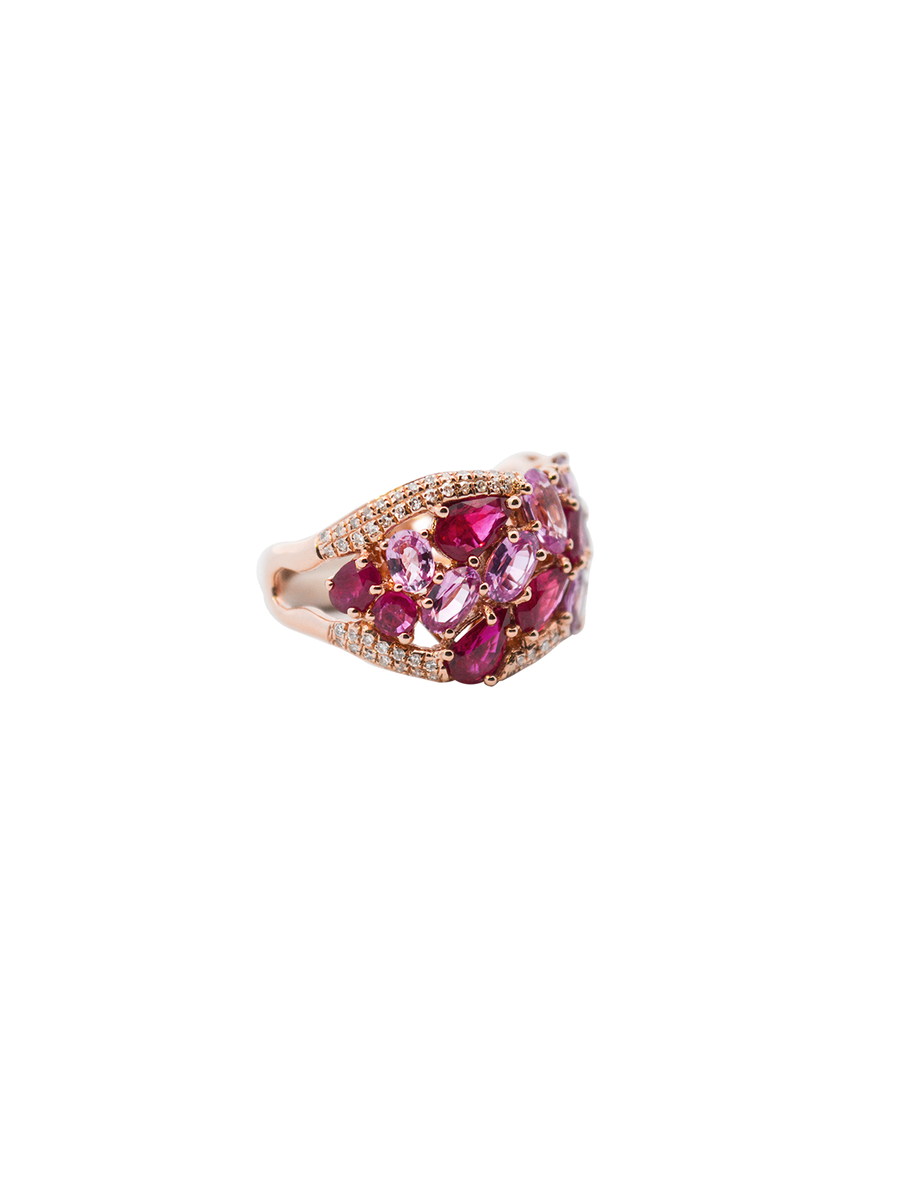 5.03ct Diamond Pink Sapphire Ruby 14K Gold Cluster Ring