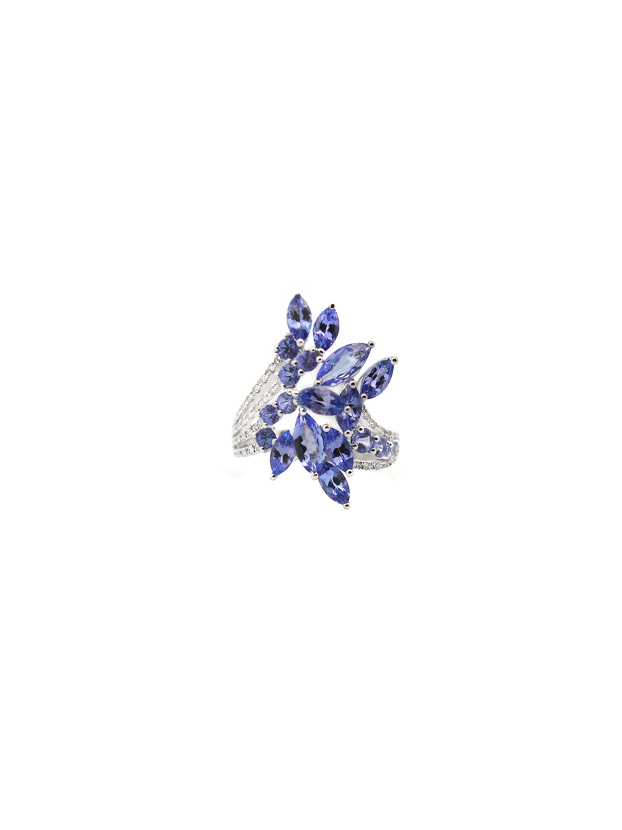 4.18cts Diamond Tanzanite 14K Gold Floral Cluster Ring