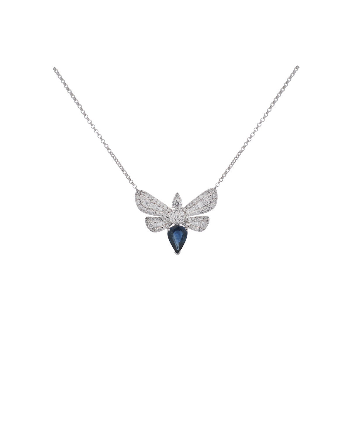 1.60ct Diamond Sapphire 18K Gold Dragon Fly Necklace