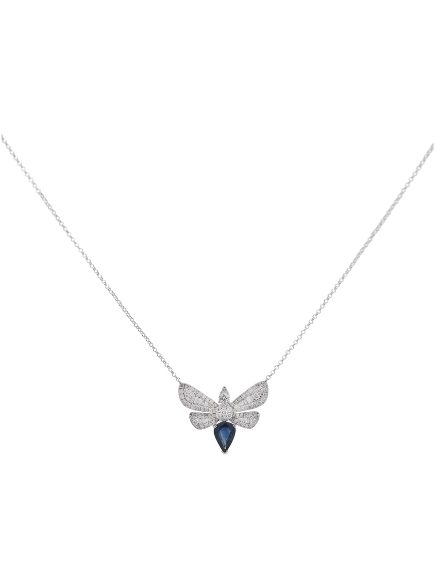 1.60cts Diamond Sapphire 18K Gold Dragon Fly Necklace