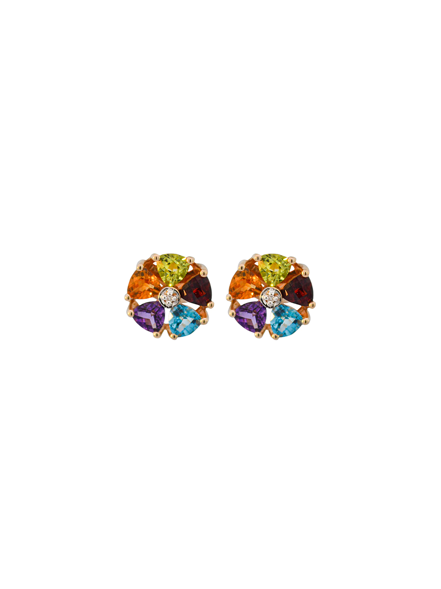 2.50cts Multi Color Gemstone 14K Gold Stud Earrings