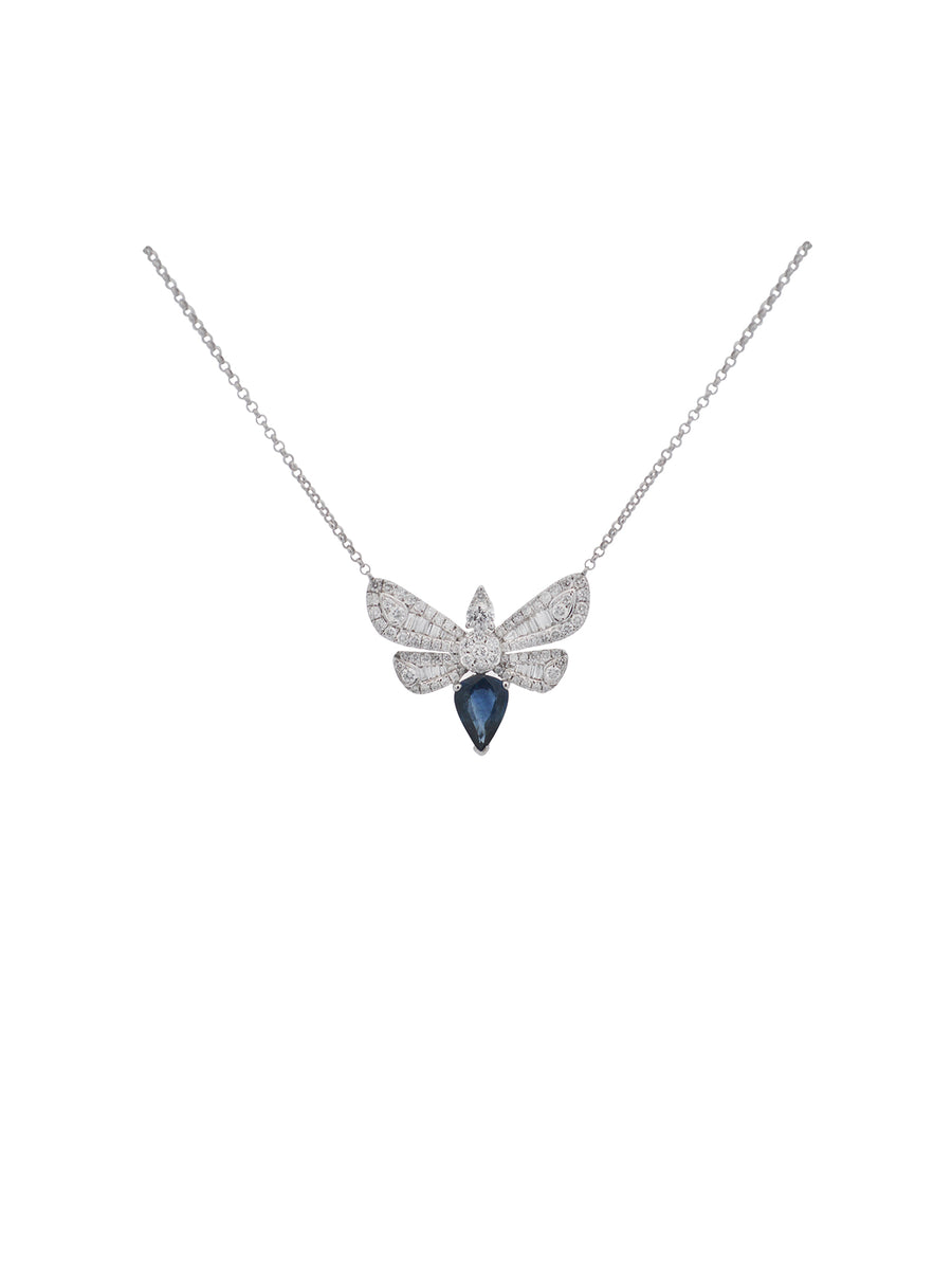 1.60cts Diamond Sapphire 18K Gold Dragon Fly Necklace