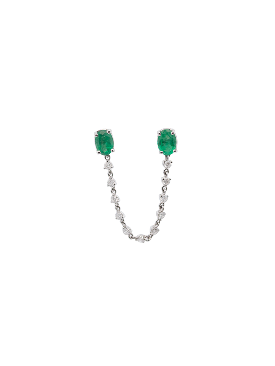 1.83 cts Diamond Emerald 18K Gold Oval Chain Link Earrings