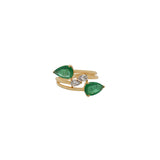 2.15ct Diamond Emerald 18K Gold Double Pear Ring