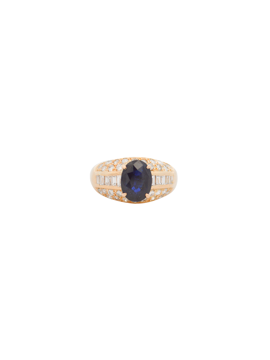 3.53ct Diamond Royal Blue Sapphire 18K Gold Cluster Ring