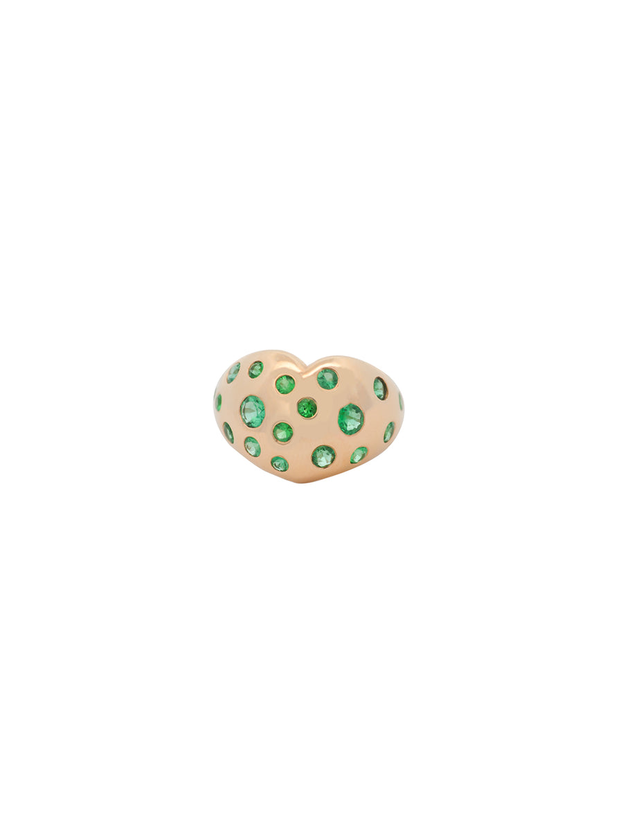 0.60ct Emerald 14K Gold Flush Grooved Heart Ring