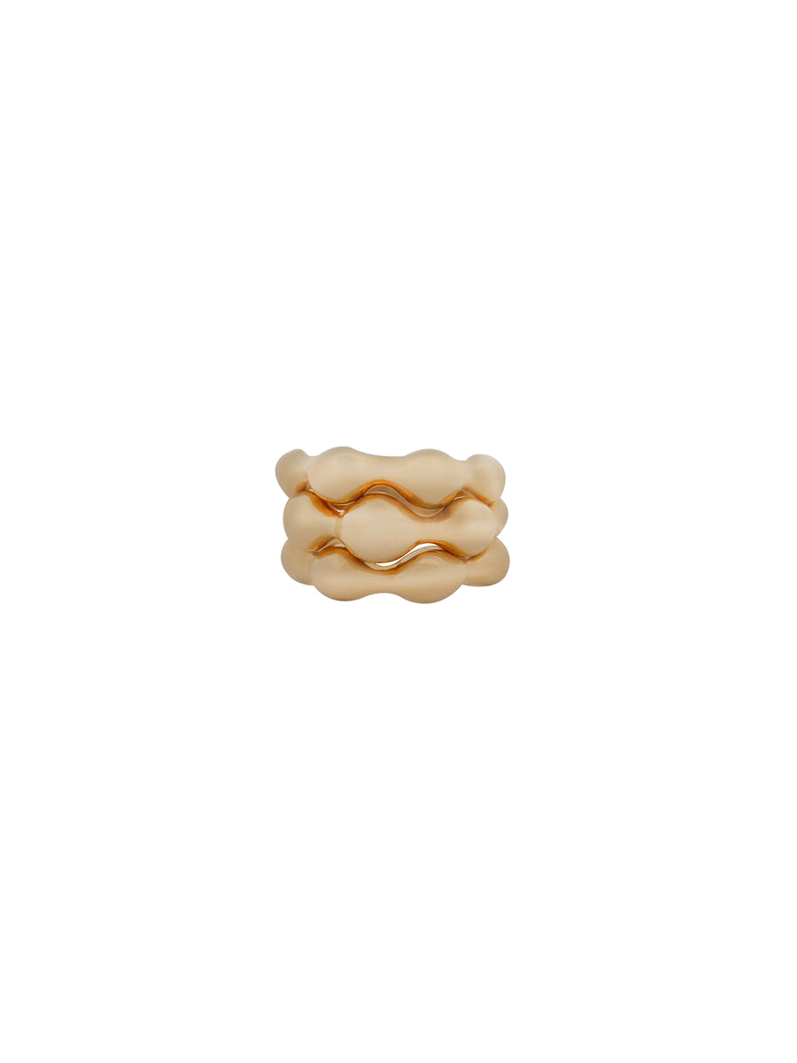 18K Gold Grooved Three Row Ring