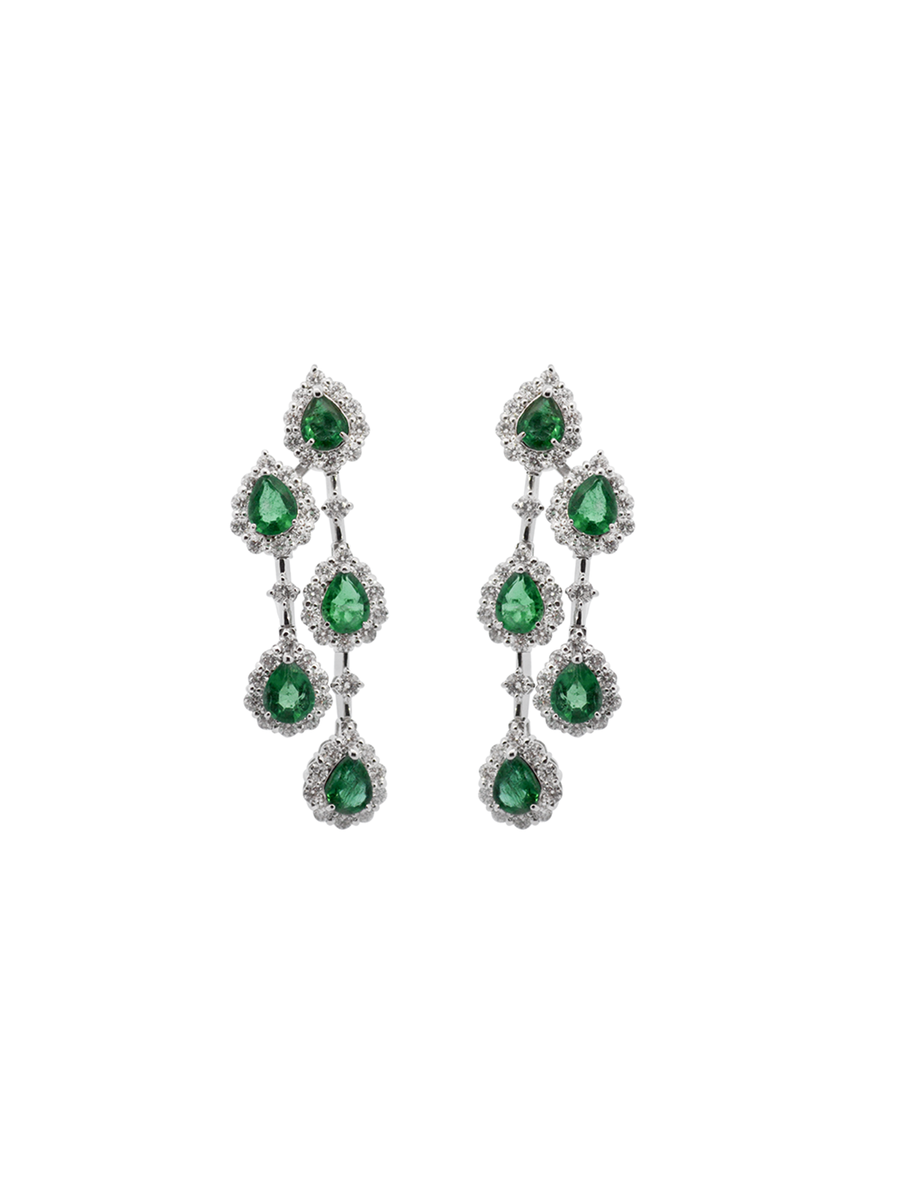 9.58cts Diamond Emerald 18K Gold Link Dangle Drop Earrings