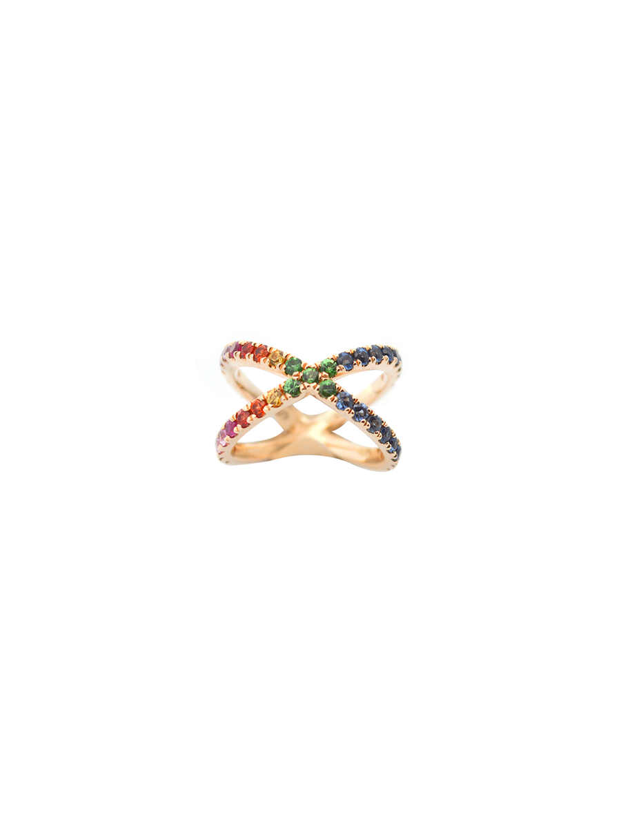 1.41cts Multi Sapphire 14K Gold Crossover Ring