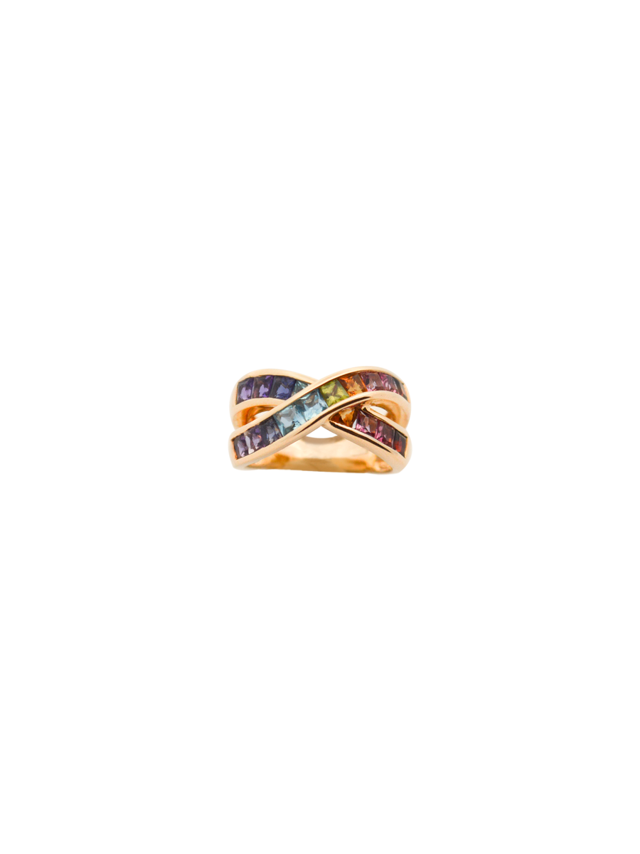 2.95ct Multi Sapphire 14K Gold Crossover Ring
